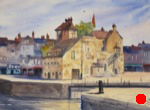 cityscape, landscape, france, normandy, honfleur, gate, gatehouse, old basin, harbor, oberst, original watercolor painting